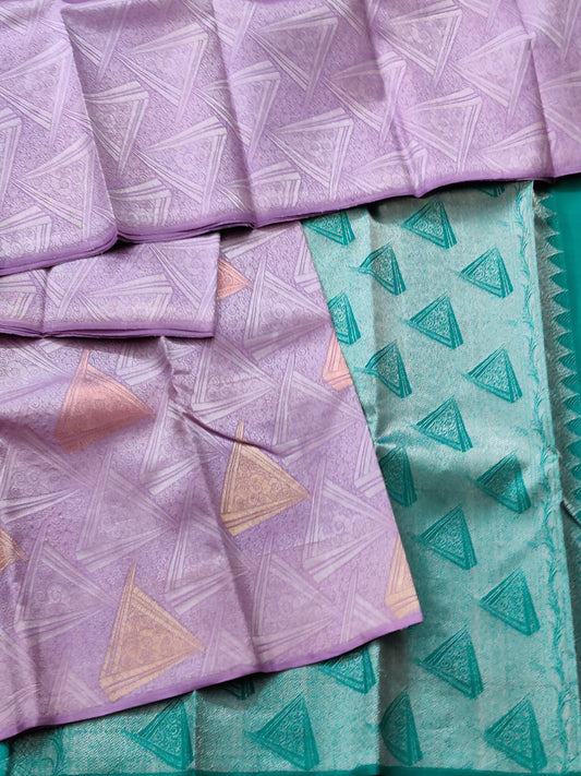 Lavender Colour Borderless Kanchivaram Silk Saree With Silver & Gold Zari Motif All Over Code : KA0333