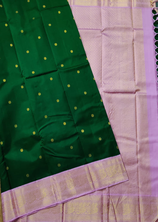 Bottele Green Colour Kanchivaram Silk Saree With Zari Butta All Over Code : KA0331