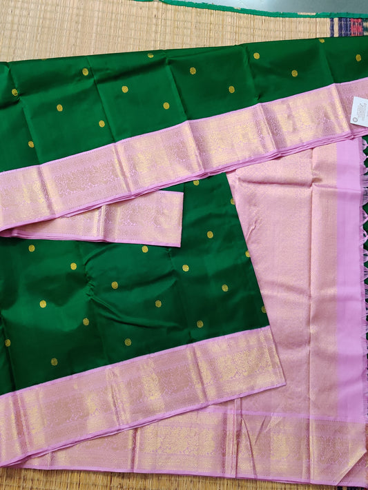 Bottele Green Colour Kanchivaram Silk Saree With Zari Butta All Over Code : KA0331