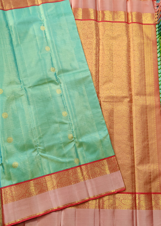 Pastel Green Colour Tissue Kanchivaram Silk Saree With Zari Butta All Over Code : KA0328
