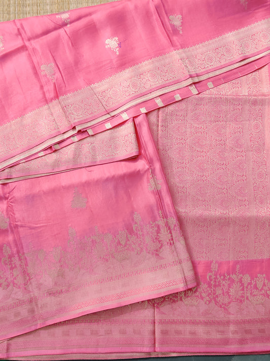pink Colour Semi Mashru Saree With Floral Motif All Over Code : VB0384