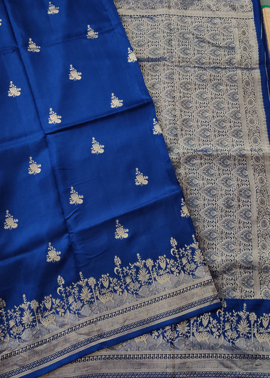 Navy Blue Colour Semi Mashru Saree With Floral Zari Butta All Over Code : VB0380
