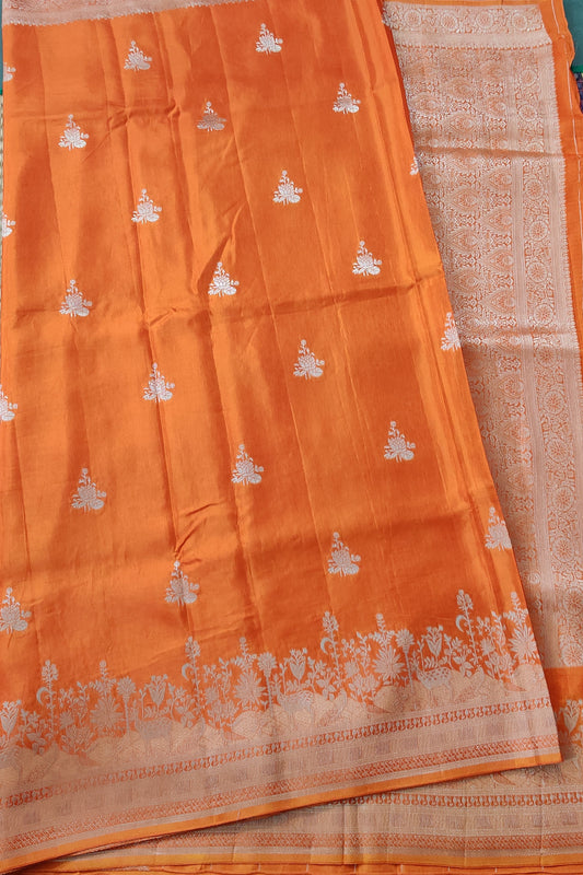 Orange Colour Semi Mashru Saree With Floral Motif All Over Code : VB0378