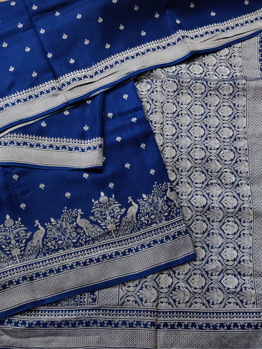 Dark Blue Colour Semi Mashru Saree With Silver Zari Butta All Over Code : VB0377