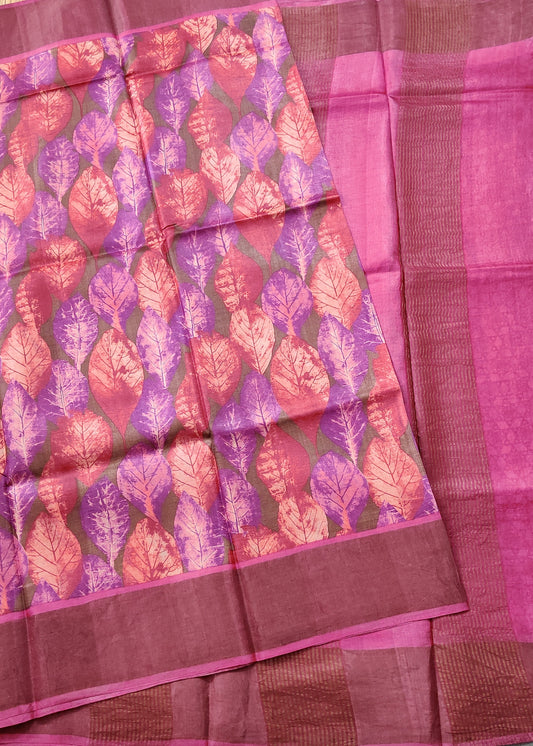 Pink Colour Tussar Silk Saree With Screen Print All Over Code : VB0392