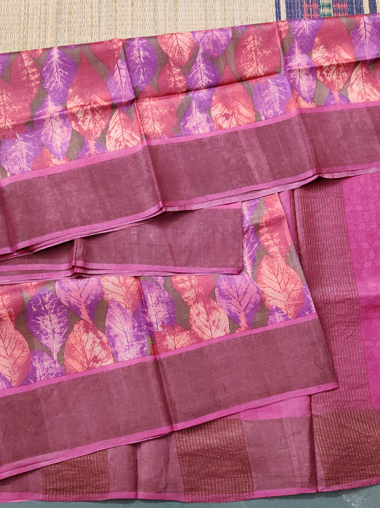 Pink Colour Tussar Silk Saree With Screen Print All Over Code : VB0392