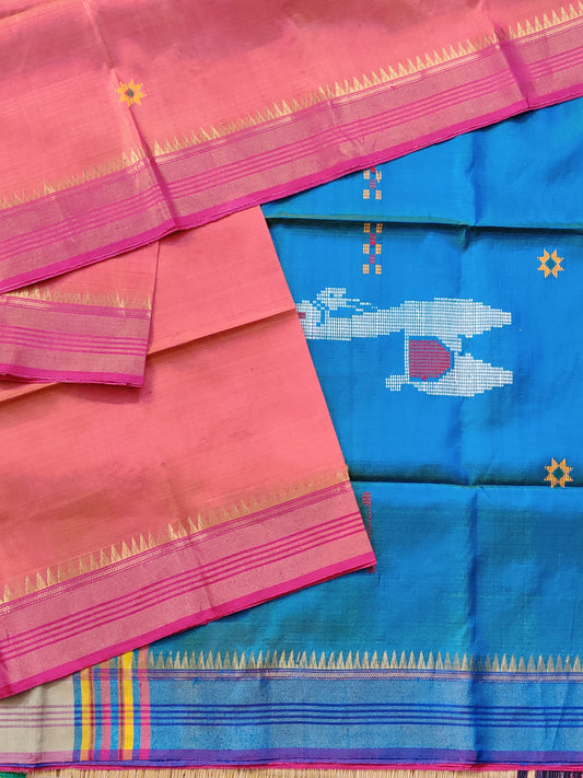 Dual Tone Pink Colour Bishnupuri Silk Saree With Hand Kantha Work All Over : VB0401