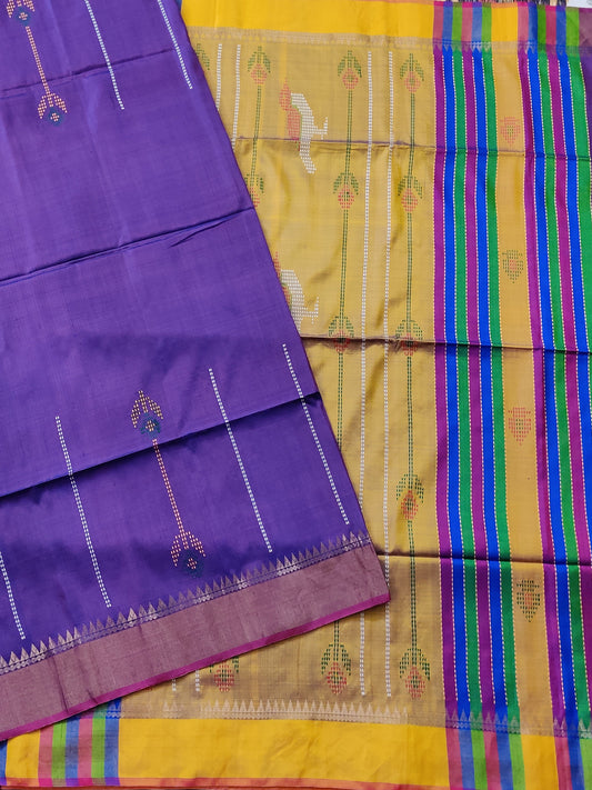 Purple Colour Bishnupuri Silk Saree With Kantha Work All over Code : VB0402