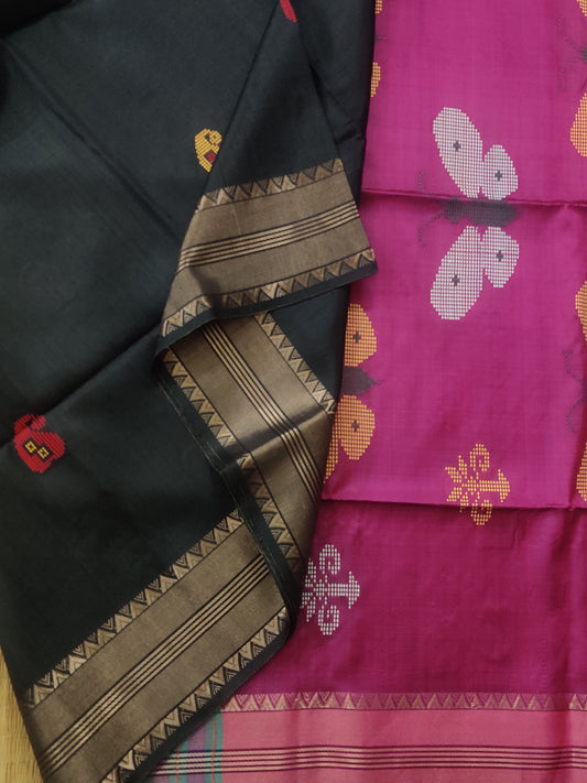 Black Colour Kanchivaram Silk Saree With Thread Woven Mango Motif All Over Code : VB0406
