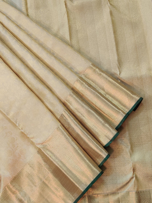 Cream Colour Kanchivaram Silk Saree With Floral Motif All Over Code : KA0344