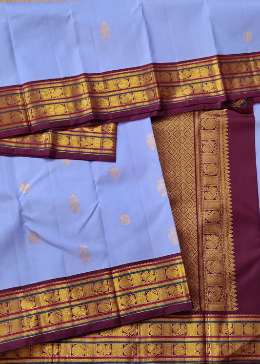 Lilac Colour Kanchivaram Silk Saree With Zari Butta All Over Code : KA0345