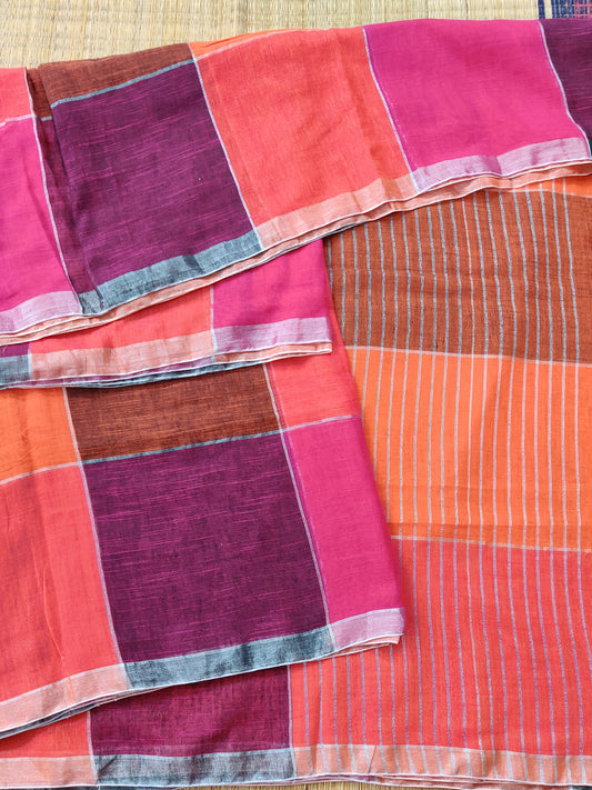 Orange Colour Linen Saree With Plain Body Code : VB0410