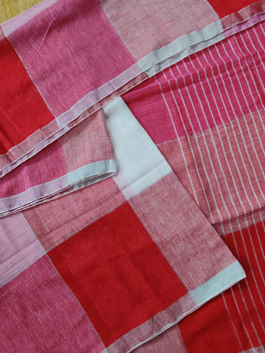 Tri Colour Linen Saree With Plain Body Code : VB0411