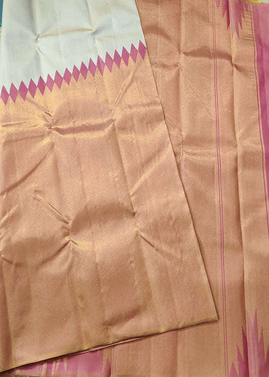 Cream Colour Raising Kanchivaram Silk Saree Code : KA0352
