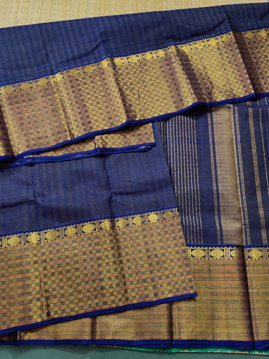 Navy Blue Colour Kanchivaram Silk Zari Stripes All Over Code : KA0347