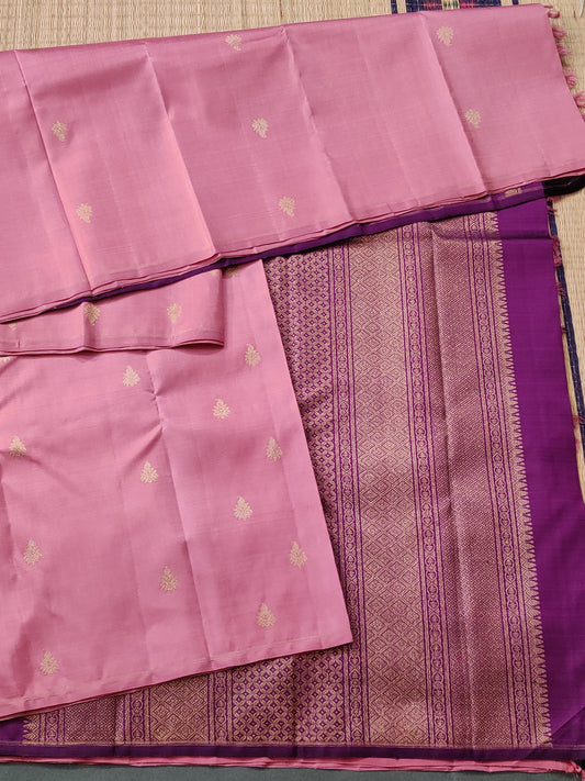 Onion Pink Colour Kanchivaram Silk Saree With Zari Butta All Over Code : KA0359