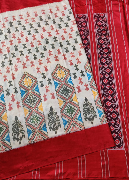 Cream Colour Ikkat Silk Saree With Ikkat Weaving All Over Code : IK022