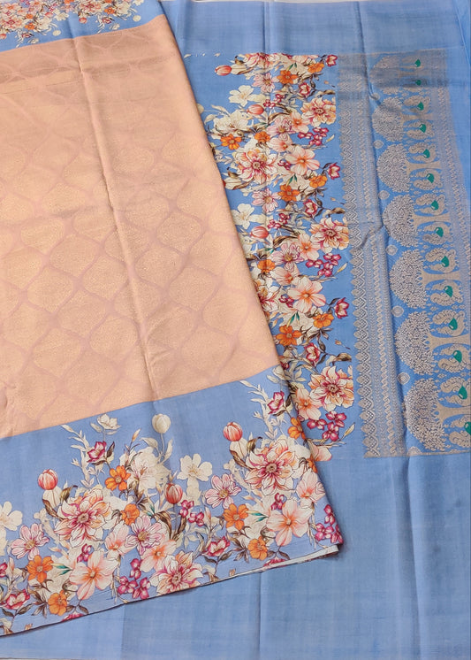 Peach Colour Gadwal Silk Saree With Zari Motif All Over Code : GA012