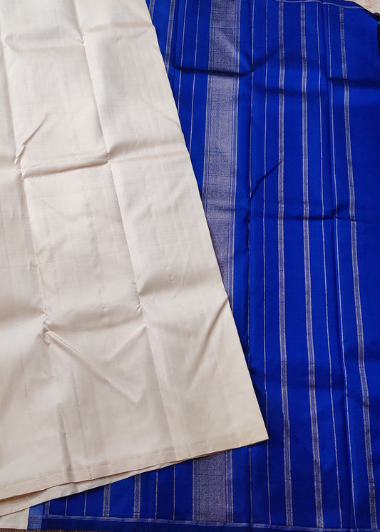 Off White Kanchivaram Silk Saree With Plain Body Code : KA0358