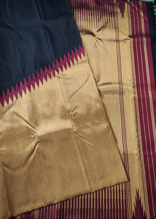 Black Colour Raising Kanchivaram Silk Saree Code : KA0363