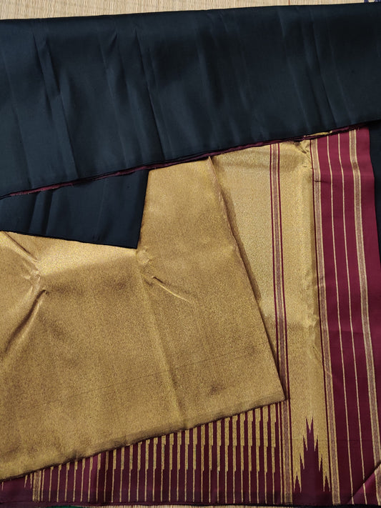 Black Colour Raising Kanchivaram Silk Saree Code : KA0363