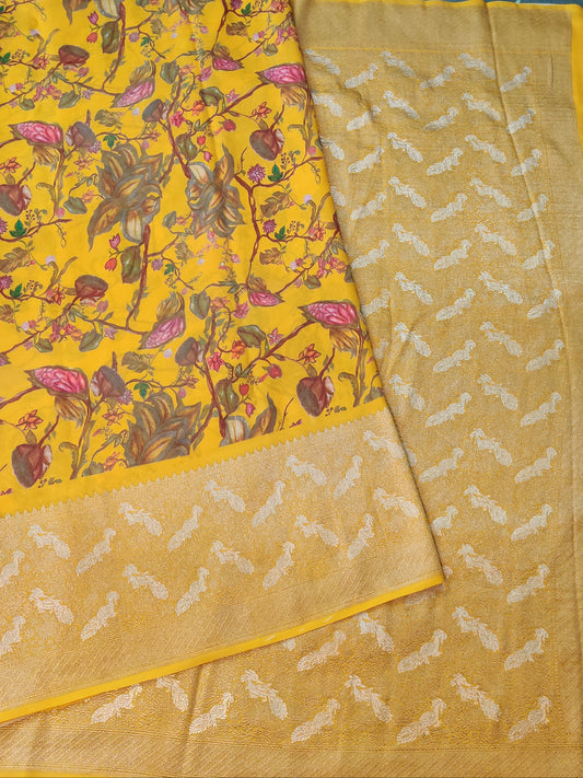 Yellow Colour Georgette Saree With Digital Print All Over Code : VB0418