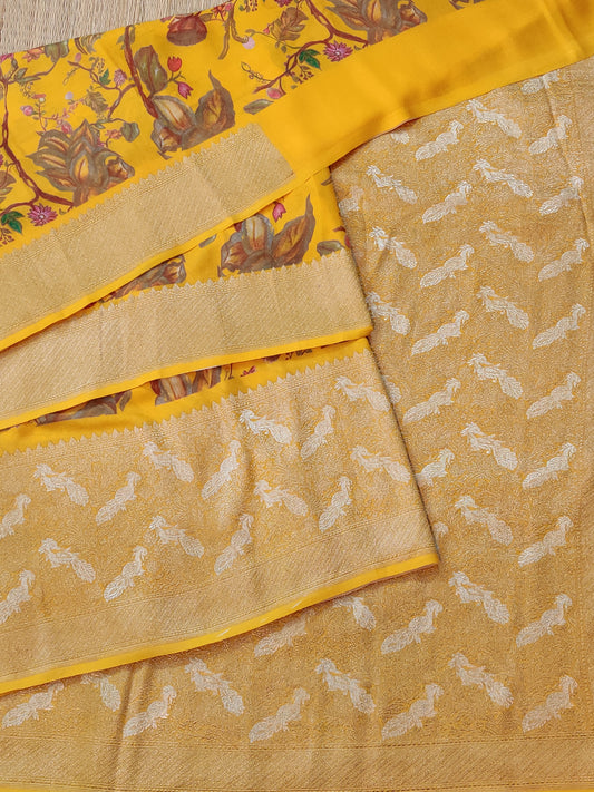 Yellow Colour Georgette Saree With Digital Print All Over Code : VB0418