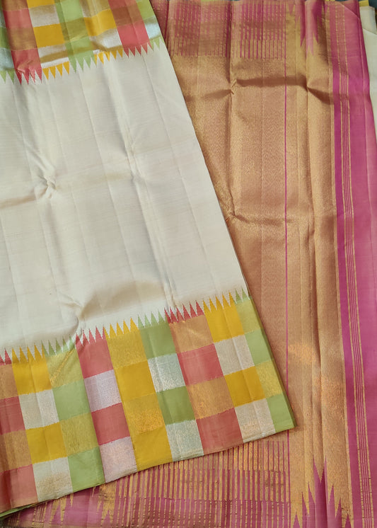 Tussar Colour Kanchivarm Silk Saree With Plain Body Code : KA0367