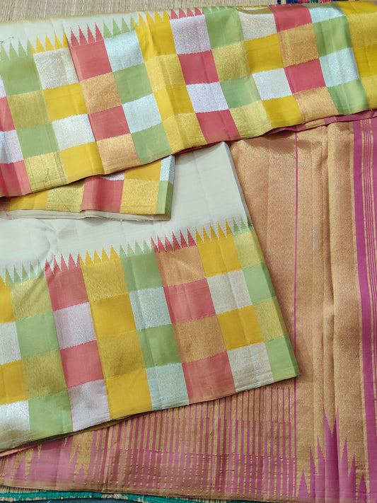 Tussar Colour Kanchivarm Silk Saree With Plain Body Code : KA0367