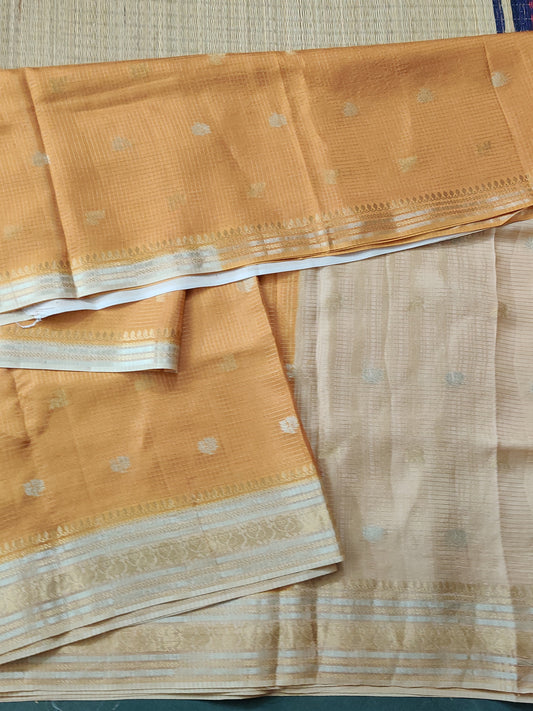 Mustard Yellow Colour Semi Banarasi Saree With Zari Checks & Zari Butta All Over Code : VB0419