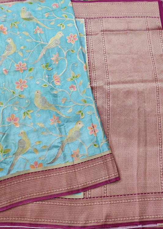 Sky Blue Colour Semi Georgette Saree With Meenakari Work All Over Code : VB0425