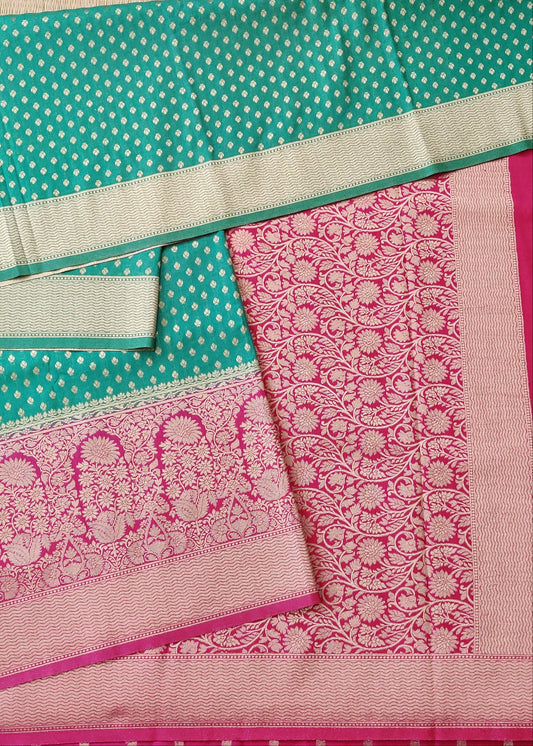 Pista Green Colour Semi Banarasi Saree With Zari Butta All Over Code : VB0428