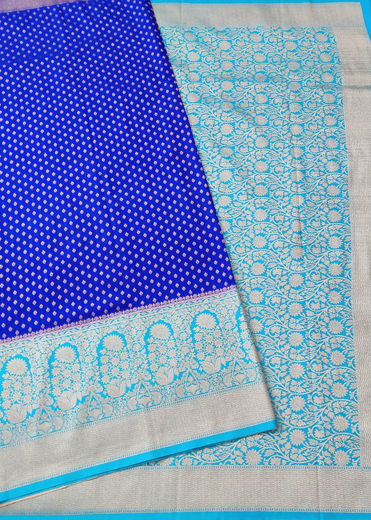 Blue Colour Semi Banarasi Saree With Zari Butta All Over Code : VB0427