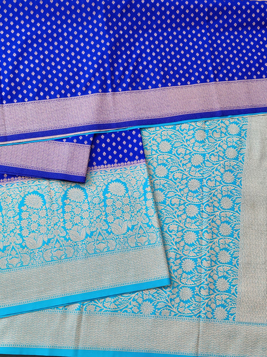 Blue Colour Semi Banarasi Saree With Zari Butta All Over Code : VB0427