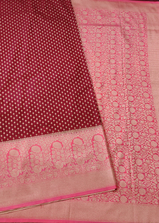 Maroon Colour Semi Banarasi Saree With Zari Butta All Over Code : VB0426