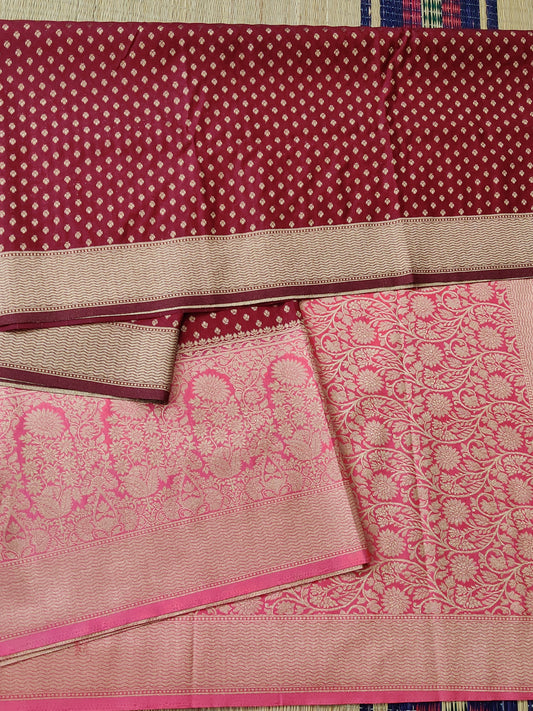 Maroon Colour Semi Banarasi Saree With Zari Butta All Over Code : VB0426