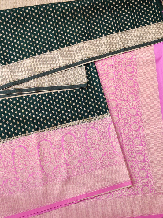 Green Colour Semi Banarasi Saree With Zari Butta All Over Code : VB0432