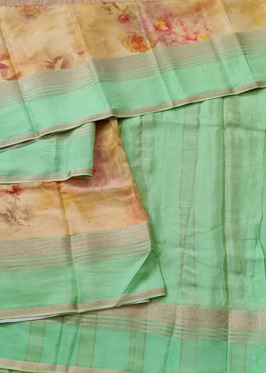 Lemon Yellow Colour Semi Mysore Crepe Silk Saree With Digital Floral Print All Over Code : VB0444