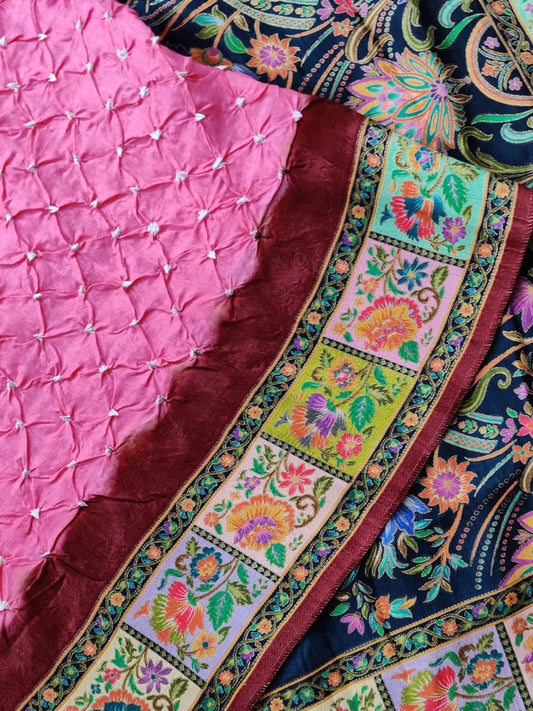 Pink Colour Semi Matka Gatchola Saree With Hand Bandhini All Over : VB0454