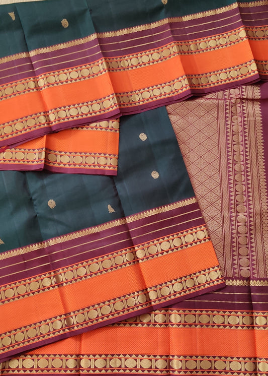 Dark Bottle Green Colour Kanchivaram Silk Saree With Zari Butta All Over : KA0385