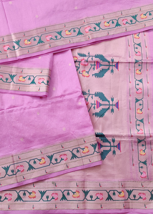 Pink Colour Semi Paithani Saree With Zari Butta All Over : VB0471