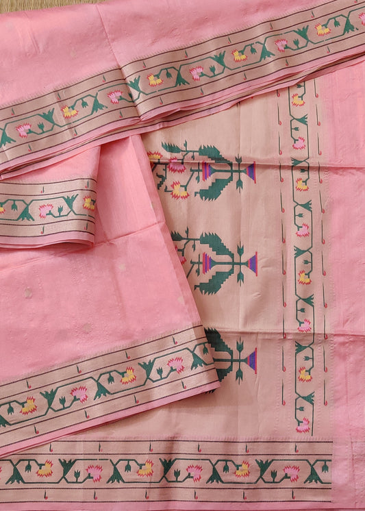 Light Pink Colour Semi Paithani Saree With Zari Butta Sll Over Code : VB0474