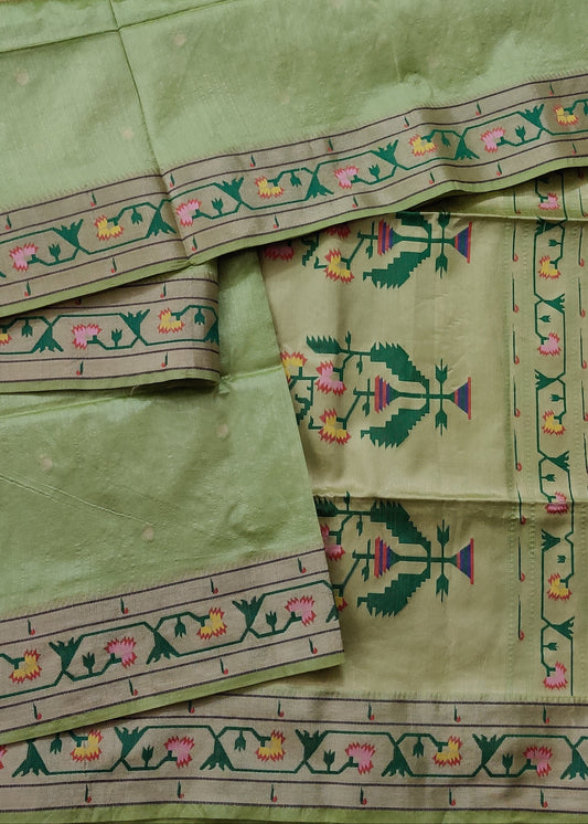 Parrot Green Colour Semi Paithani Saree With Zari Butta All Over : VB0475