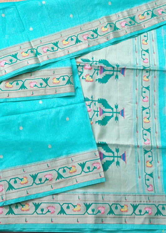 Sky Blue Colour Semi Paithani Saree With Zari Butta All Over Code : VB0477