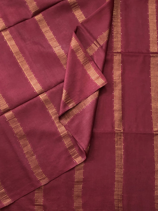 Maroon  Colour Semi Banarasi Saree With Zari & Sequin Stripes All Over