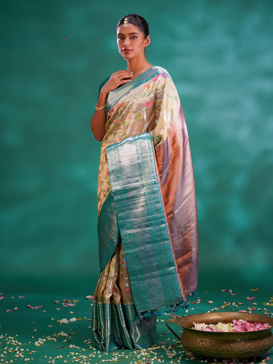 Gold Colour Kanchivaram Silk & Kota Banarasi Fusion Saree