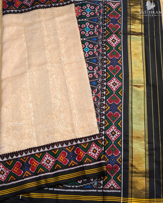 Gold Colour Tissue Kota & Patola Fusion Saree With Gold Floral Motif All Over