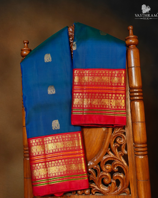 Peacock Blue Colour Kanchivaram Silk Saree With Zari Butta All Over