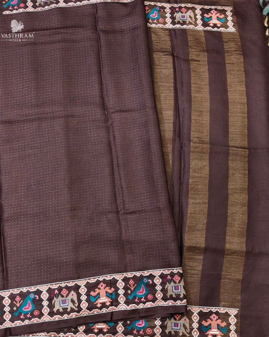 Brown colour tussar silk saree with zari stripes all over