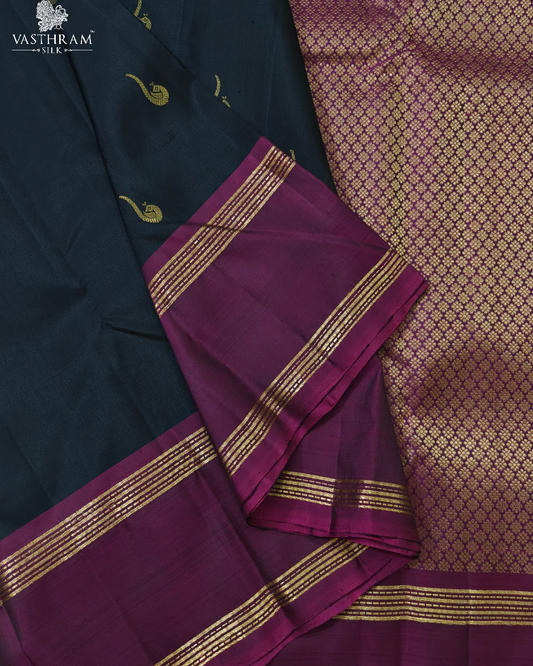 Black Colour Kanchivaram Silk Saree With Zari Butta All Over